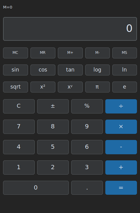 Klyn calculator rendered with the dark GUI theme