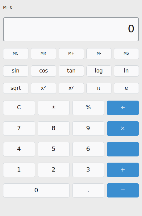Klyn calculator rendered with the light GUI theme