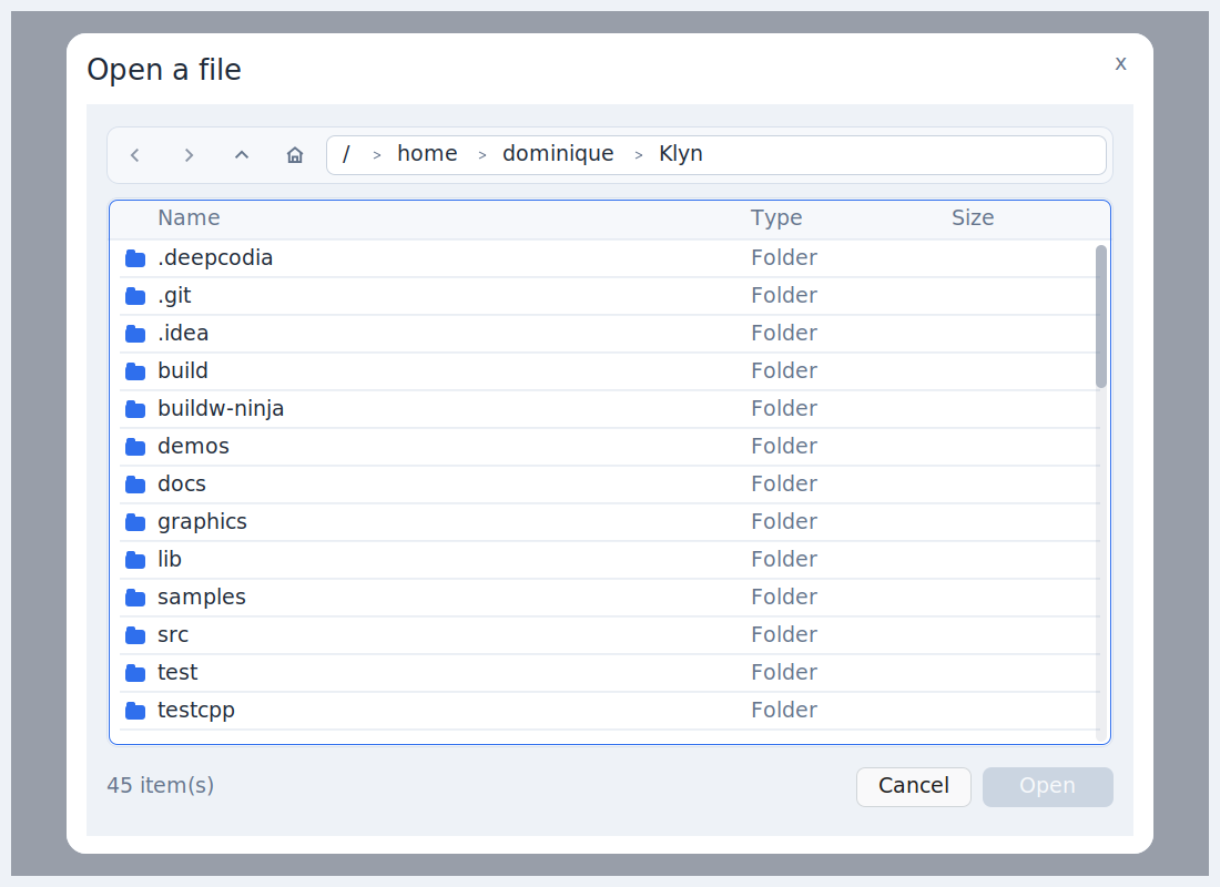 The Klyn open-file lightbox with an Explorer-style breadcrumb