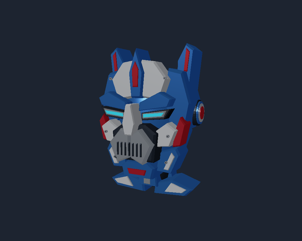 OpenGL rendering of the original Klyn robotic face, viewed from three quarters